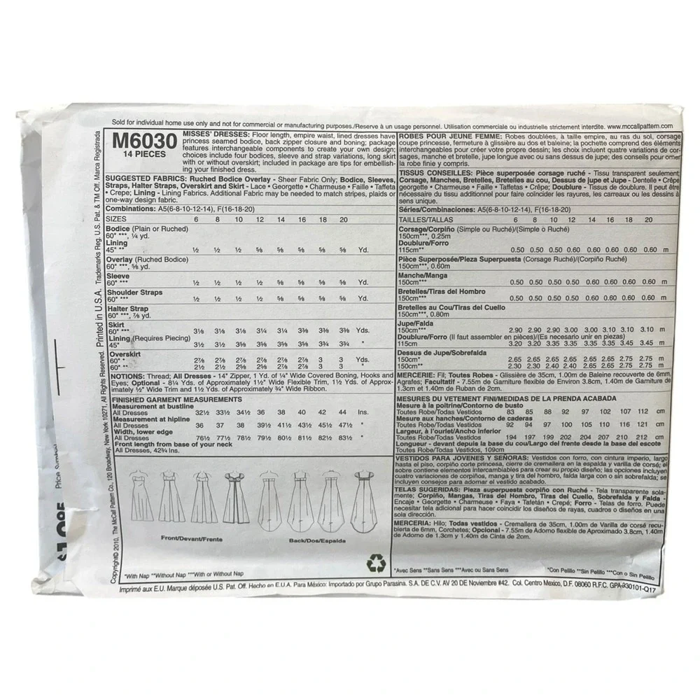 McCall's M6030 Dresses Bridal Formal A5 (6-8-10-12-14) Mix Match
